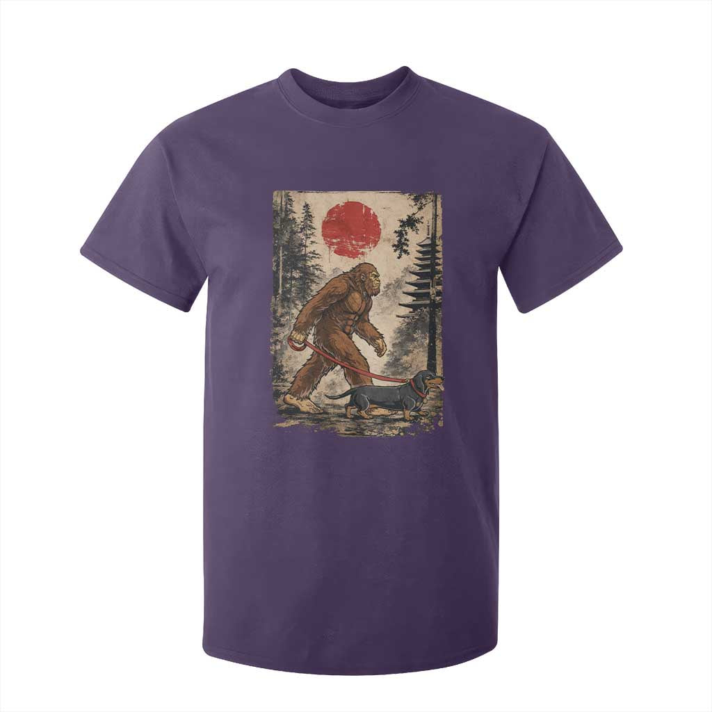 Bigfoot Dachshund Lovers T Shirt For Kid Japanese Vintage Graphic Ukiyo-e Art Sasquatch Wiener Dog Gift TS10 Purple Print Your Wear