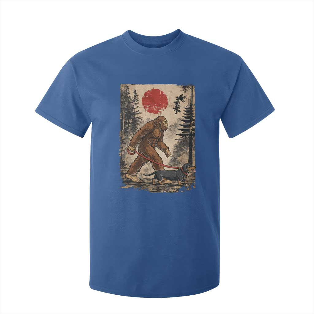 Bigfoot Dachshund Lovers T Shirt For Kid Japanese Vintage Graphic Ukiyo-e Art Sasquatch Wiener Dog Gift TS10 Royal Blue Print Your Wear