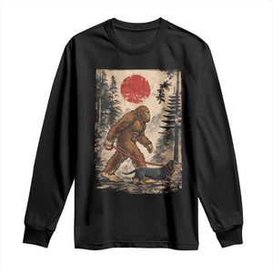 Bigfoot Dachshund Lovers Long Sleeve Shirt Japanese Vintage Graphic Ukiyo-e Art Sasquatch Wiener Dog Gift TS10 Black Print Your Wear