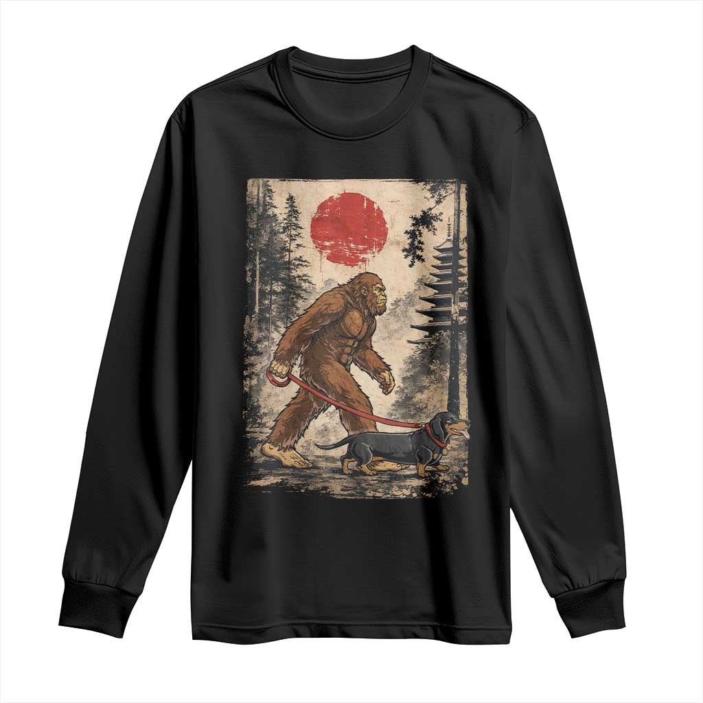 Bigfoot Dachshund Lovers Long Sleeve Shirt Japanese Vintage Graphic Ukiyo-e Art Sasquatch Wiener Dog Gift TS10 Black Print Your Wear