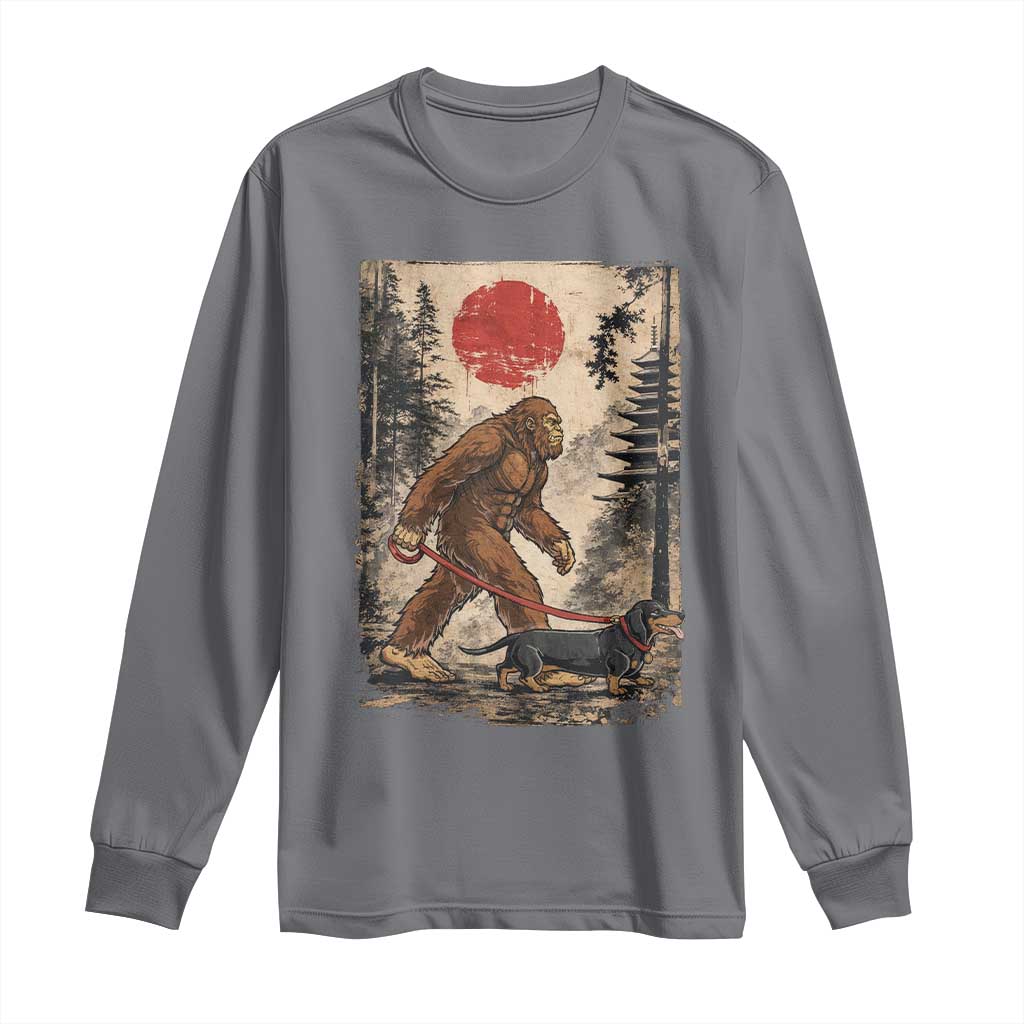 Bigfoot Dachshund Lovers Long Sleeve Shirt Japanese Vintage Graphic Ukiyo-e Art Sasquatch Wiener Dog Gift TS10 Charcoal Print Your Wear