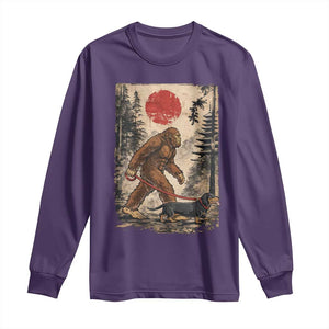 Bigfoot Dachshund Lovers Long Sleeve Shirt Japanese Vintage Graphic Ukiyo-e Art Sasquatch Wiener Dog Gift TS10 Purple Print Your Wear