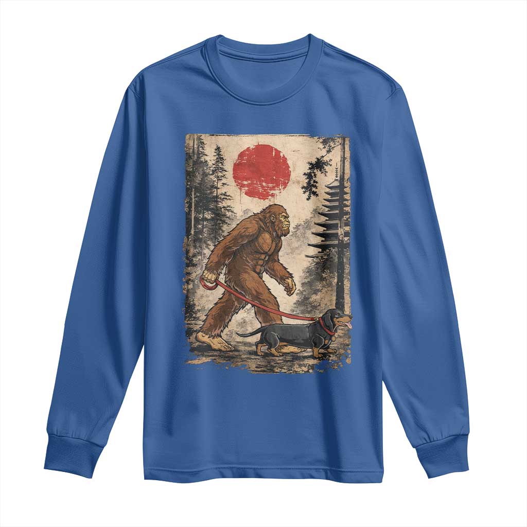 Bigfoot Dachshund Lovers Long Sleeve Shirt Japanese Vintage Graphic Ukiyo-e Art Sasquatch Wiener Dog Gift TS10 Royal Blue Print Your Wear
