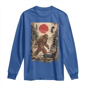 Bigfoot Dachshund Lovers Long Sleeve Shirt Japanese Vintage Graphic Ukiyo-e Art Sasquatch Wiener Dog Gift TS10 Royal Blue Print Your Wear