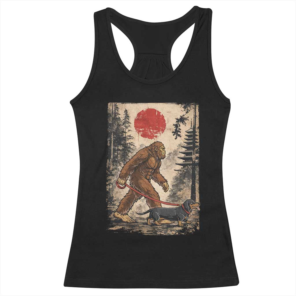 Bigfoot Dachshund Lovers Racerback Tank Top Japanese Vintage Graphic Ukiyo-e Art Sasquatch Wiener Dog Gift TS10 Black Print Your Wear