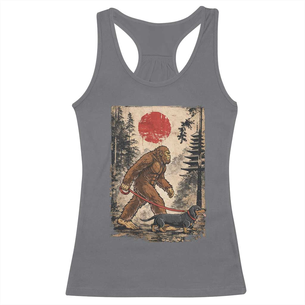 Bigfoot Dachshund Lovers Racerback Tank Top Japanese Vintage Graphic Ukiyo-e Art Sasquatch Wiener Dog Gift TS10 Charcoal Print Your Wear