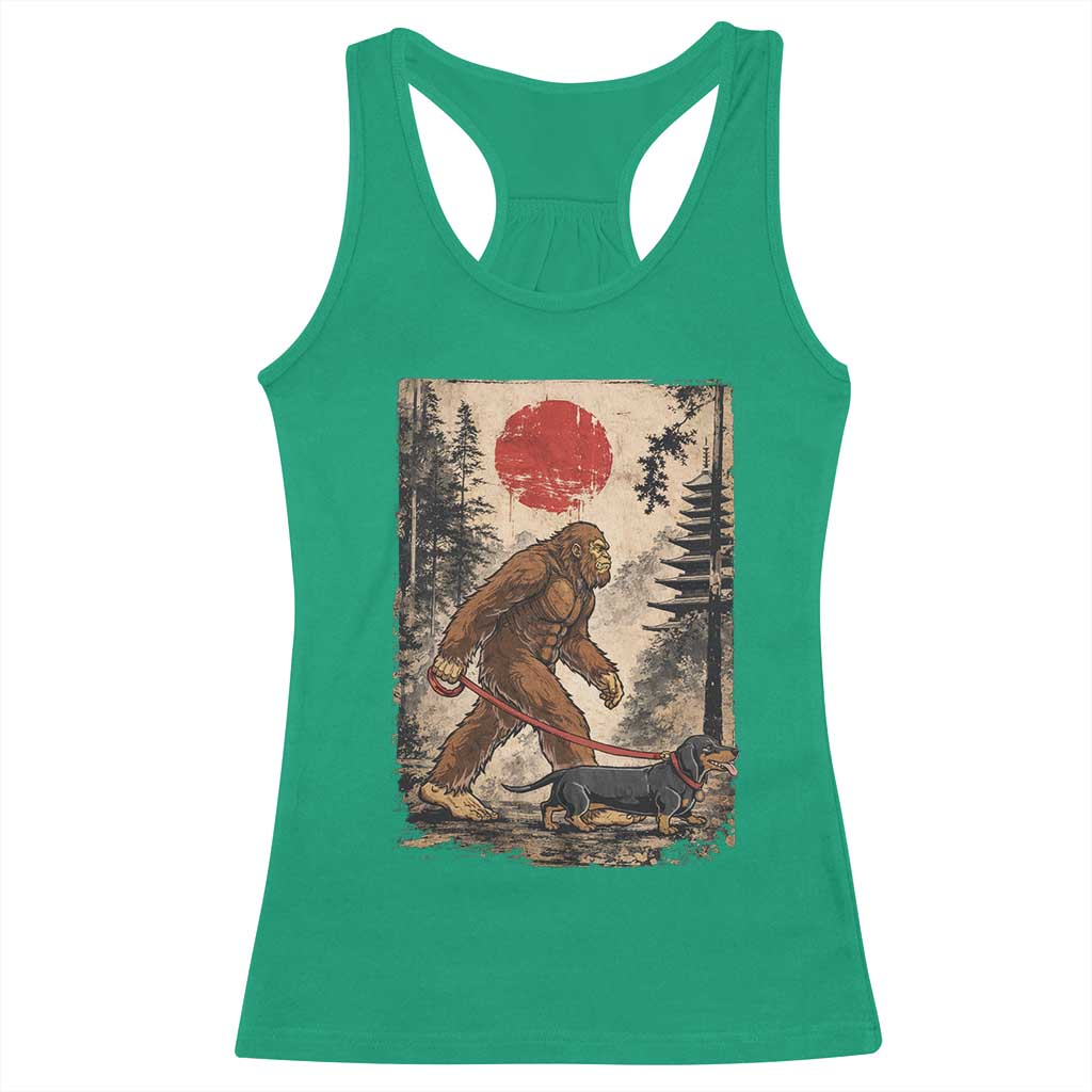Bigfoot Dachshund Lovers Racerback Tank Top Japanese Vintage Graphic Ukiyo-e Art Sasquatch Wiener Dog Gift TS10 Irish Green Print Your Wear