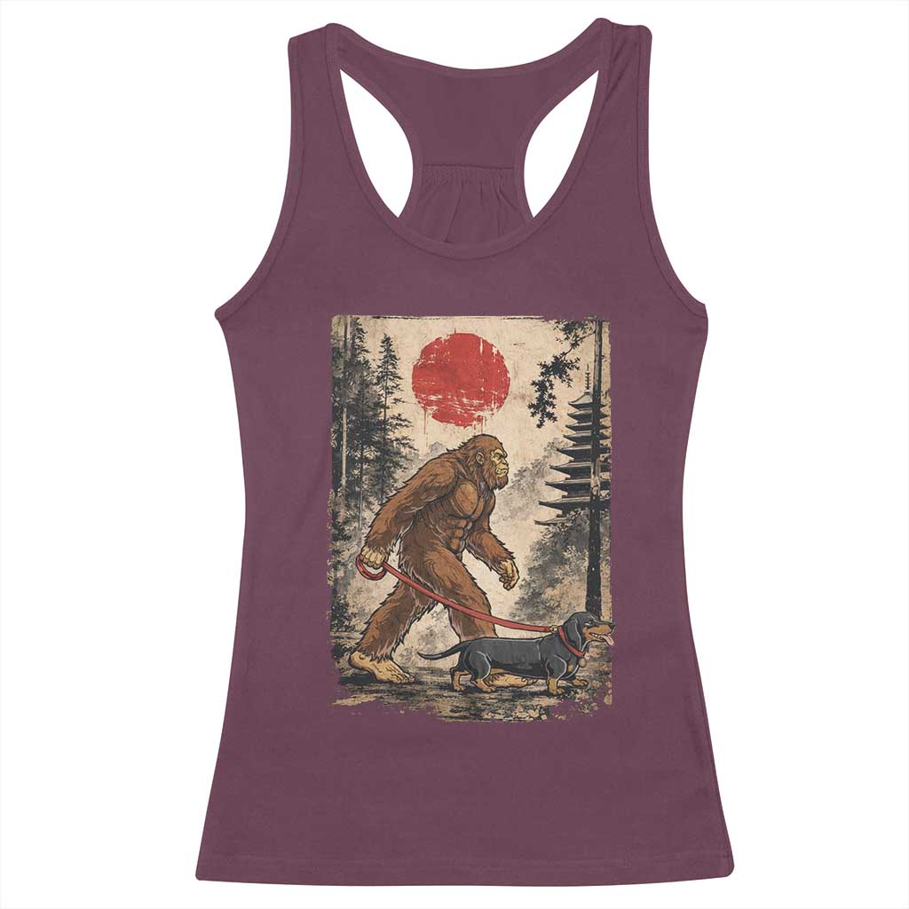 Bigfoot Dachshund Lovers Racerback Tank Top Japanese Vintage Graphic Ukiyo-e Art Sasquatch Wiener Dog Gift TS10 Maroon Print Your Wear