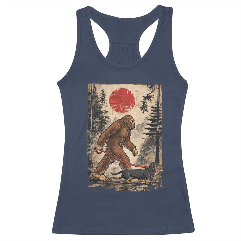 Bigfoot Dachshund Lovers Racerback Tank Top Japanese Vintage Graphic Ukiyo-e Art Sasquatch Wiener Dog Gift TS10 Navy Print Your Wear