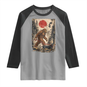 Bigfoot Dachshund Lovers Raglan Shirt Japanese Vintage Graphic Ukiyo-e Art Sasquatch Wiener Dog Gift TS10 Sport Gray Black Print Your Wear