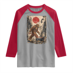 Bigfoot Dachshund Lovers Raglan Shirt Japanese Vintage Graphic Ukiyo-e Art Sasquatch Wiener Dog Gift TS10 Sport Gray Red Print Your Wear
