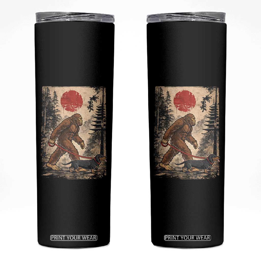 Bigfoot Dachshund Lovers Skinny Tumbler Japanese Vintage Graphic Ukiyo-e Art Sasquatch Wiener Dog Gift TS10 Black Print Your Wear