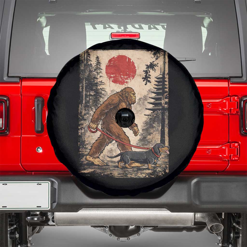 Bigfoot Dachshund Lovers Spare Tire Cover Japanese Vintage Graphic Ukiyo-e Art Sasquatch Wiener Dog Gift TS10 Black Print Your Wear