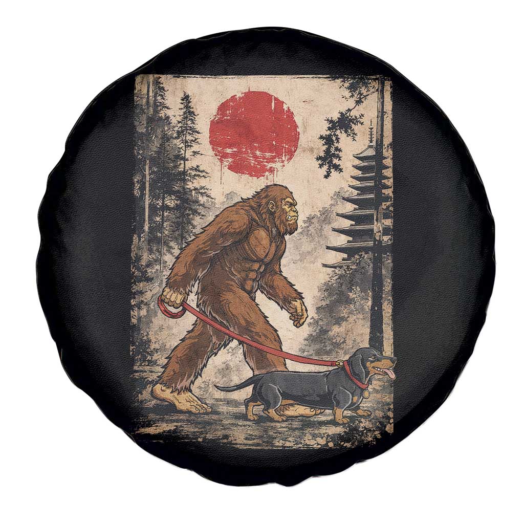 Bigfoot Dachshund Lovers Spare Tire Cover Japanese Vintage Graphic Ukiyo-e Art Sasquatch Wiener Dog Gift TS10 Print Your Wear