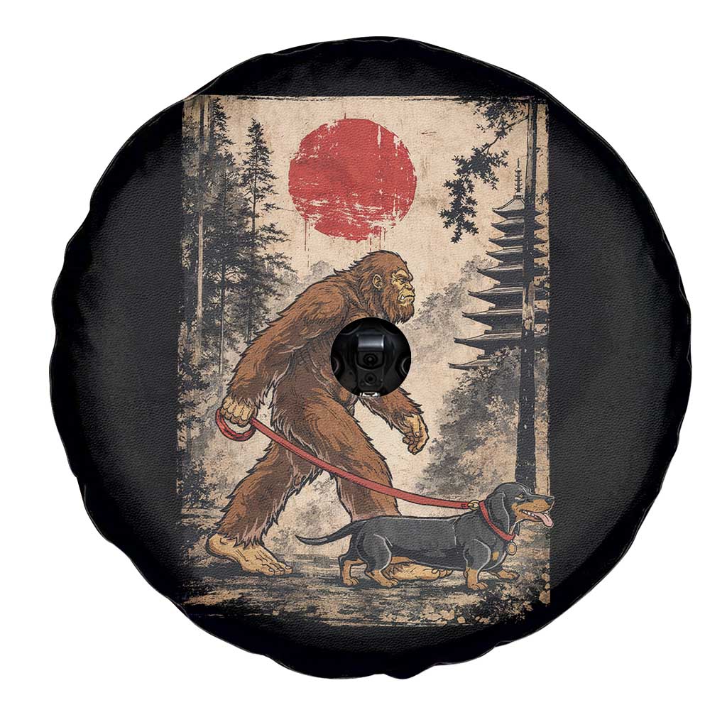Bigfoot Dachshund Lovers Spare Tire Cover Japanese Vintage Graphic Ukiyo-e Art Sasquatch Wiener Dog Gift TS10 Print Your Wear