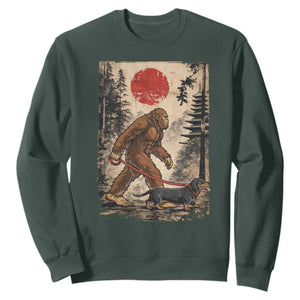 Bigfoot Dachshund Lovers Sweatshirt Japanese Vintage Graphic Ukiyo-e Art Sasquatch Wiener Dog Gift TS10 Dark Forest Green Print Your Wear