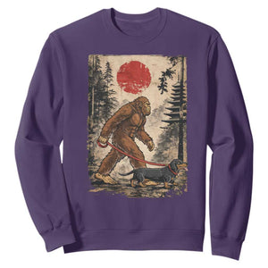 Bigfoot Dachshund Lovers Sweatshirt Japanese Vintage Graphic Ukiyo-e Art Sasquatch Wiener Dog Gift TS10 Purple Print Your Wear
