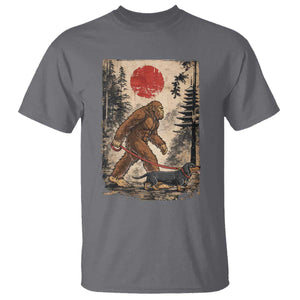 Bigfoot Dachshund Lovers T Shirt Japanese Vintage Graphic Ukiyo-e Art Sasquatch Wiener Dog Gift TS10 Charcoal Print Your Wear