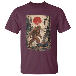 Bigfoot Dachshund Lovers T Shirt Japanese Vintage Graphic Ukiyo-e Art Sasquatch Wiener Dog Gift TS10 Maroon Print Your Wear