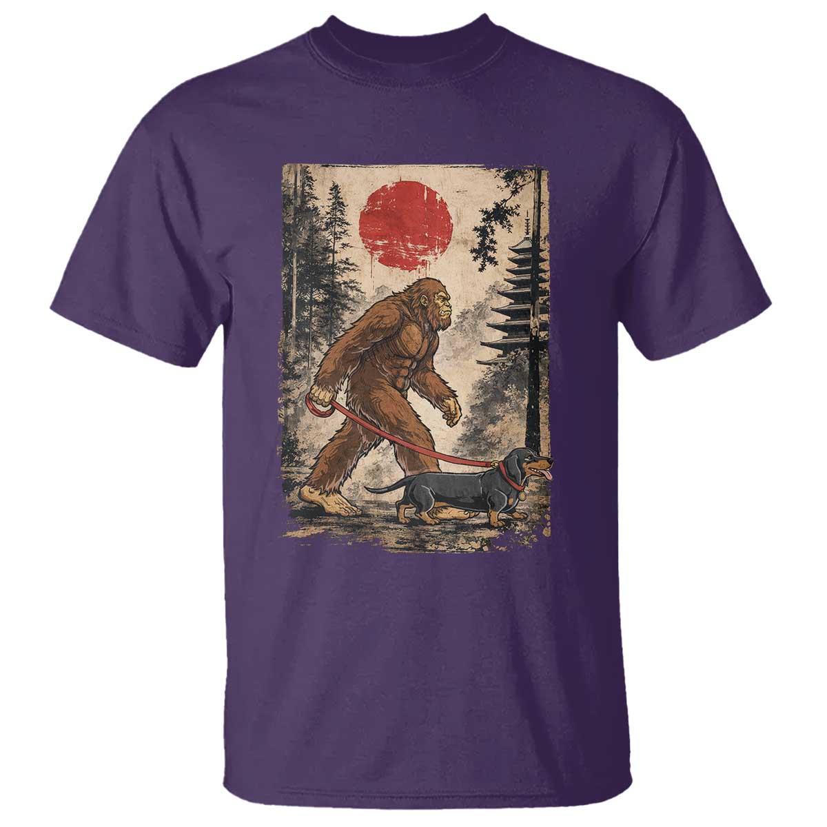 Bigfoot Dachshund Lovers T Shirt Japanese Vintage Graphic Ukiyo-e Art Sasquatch Wiener Dog Gift TS10 Purple Print Your Wear