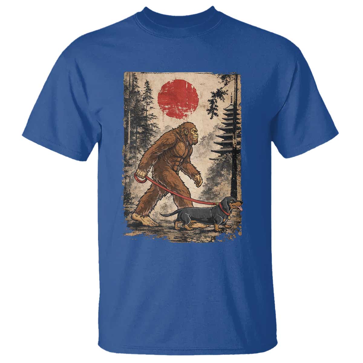 Bigfoot Dachshund Lovers T Shirt Japanese Vintage Graphic Ukiyo-e Art Sasquatch Wiener Dog Gift TS10 Royal Blue Print Your Wear