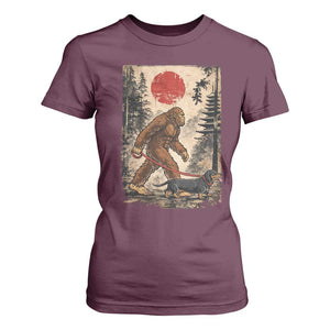Bigfoot Dachshund Lovers T Shirt For Women Japanese Vintage Graphic Ukiyo-e Art Sasquatch Wiener Dog Gift TS10 Maroon Print Your Wear