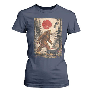 Bigfoot Dachshund Lovers T Shirt For Women Japanese Vintage Graphic Ukiyo-e Art Sasquatch Wiener Dog Gift TS10 Navy Print Your Wear
