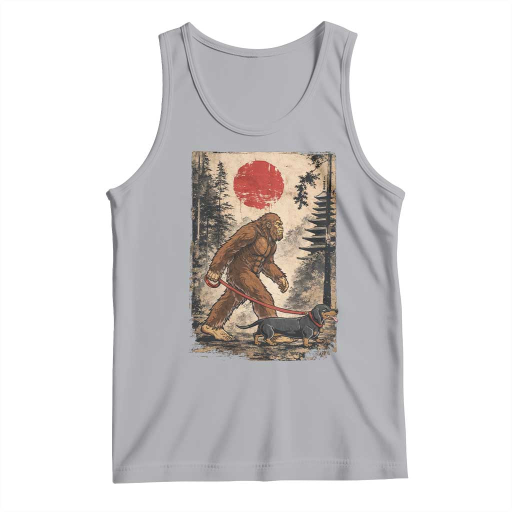 Bigfoot Dachshund Lovers Tank Top Japanese Vintage Graphic Ukiyo-e Art Sasquatch Wiener Dog Gift TS10 Athletic Heather Print Your Wear