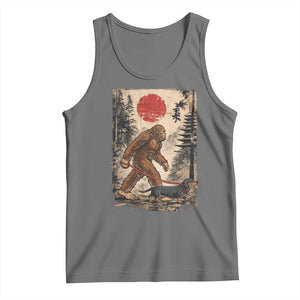 Bigfoot Dachshund Lovers Tank Top Japanese Vintage Graphic Ukiyo-e Art Sasquatch Wiener Dog Gift TS10 Black Heather Print Your Wear