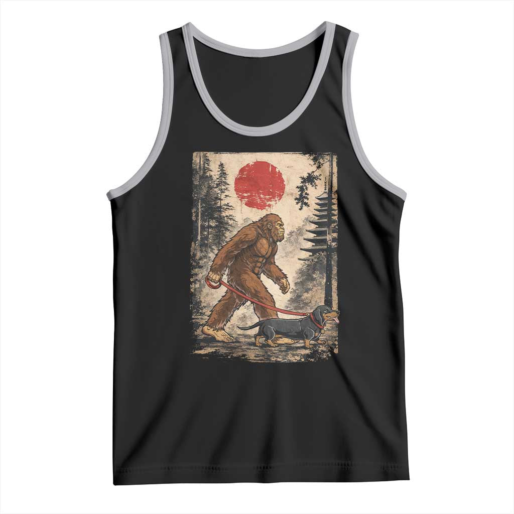 Bigfoot Dachshund Lovers Tank Top Japanese Vintage Graphic Ukiyo-e Art Sasquatch Wiener Dog Gift TS10 Black Athletic Heather Print Your Wear