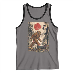 Bigfoot Dachshund Lovers Tank Top Japanese Vintage Graphic Ukiyo-e Art Sasquatch Wiener Dog Gift TS10 Deep Heather Black Print Your Wear