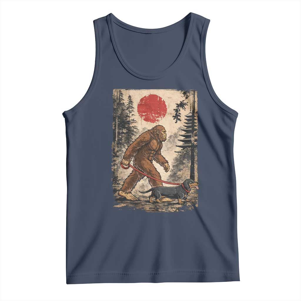 Bigfoot Dachshund Lovers Tank Top Japanese Vintage Graphic Ukiyo-e Art Sasquatch Wiener Dog Gift TS10 Navy Print Your Wear