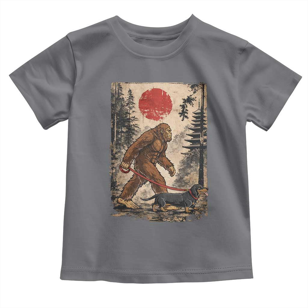 Bigfoot Dachshund Lovers Toddler T Shirt Japanese Vintage Graphic Ukiyo-e Art Sasquatch Wiener Dog Gift TS10 Charcoal Print Your Wear