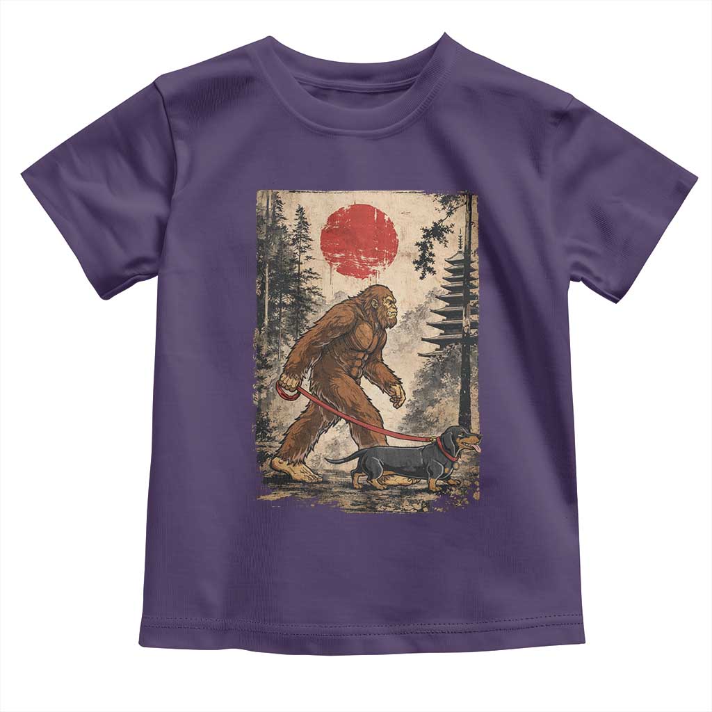 Bigfoot Dachshund Lovers Toddler T Shirt Japanese Vintage Graphic Ukiyo-e Art Sasquatch Wiener Dog Gift TS10 Purple Print Your Wear
