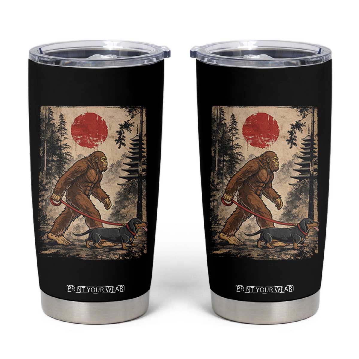 Bigfoot Dachshund Lovers Tumbler Cup Japanese Vintage Graphic Ukiyo-e Art Sasquatch Wiener Dog Gift TS10 Black Print Your Wear
