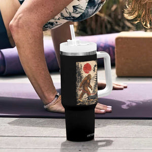 Bigfoot Dachshund Lovers Tumbler With Handle Japanese Vintage Graphic Ukiyo-e Art Sasquatch Wiener Dog Gift TS10 Print Your Wear