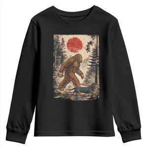 Bigfoot Dachshund Lovers Youth Sweatshirt Japanese Vintage Graphic Ukiyo-e Art Sasquatch Wiener Dog Gift TS10 Black Print Your Wear