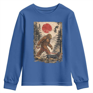 Bigfoot Dachshund Lovers Youth Sweatshirt Japanese Vintage Graphic Ukiyo-e Art Sasquatch Wiener Dog Gift TS10 Royal Blue Print Your Wear