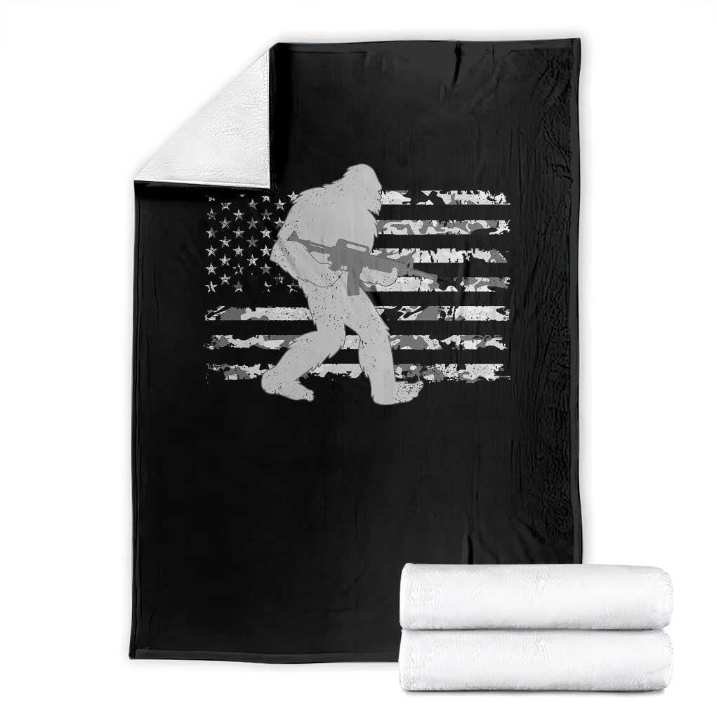 Bigfoot Gun Owner Throw Blanket Camo US American Flag Sasquatch Rifle TS10 Black Print Your Wear