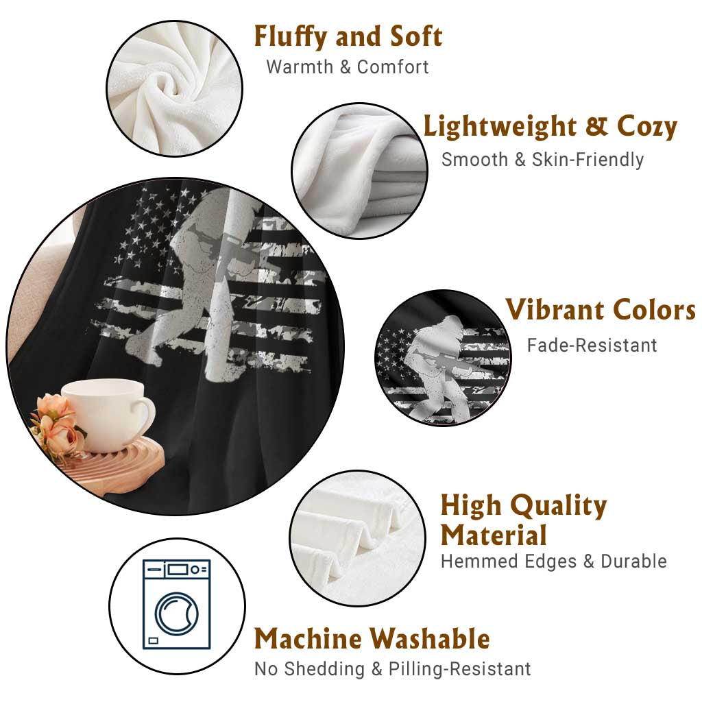 Bigfoot Gun Owner Throw Blanket Camo US American Flag Sasquatch Rifle TS10 Print Your Wear