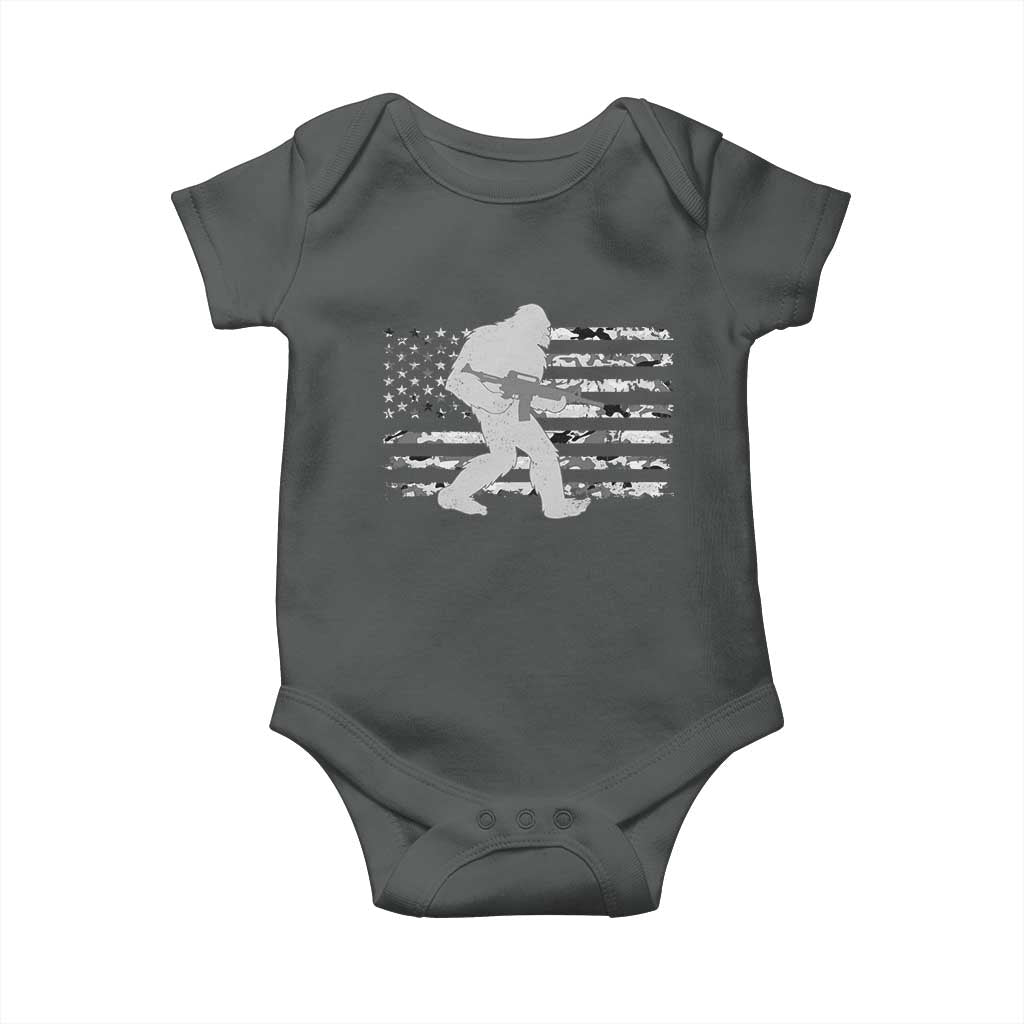 Bigfoot Gun Owner Baby Onesie Camo US American Flag Sasquatch Rifle TS10 Dark Heather Print Your Wear