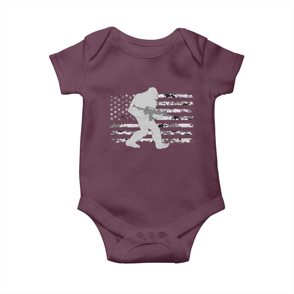 Bigfoot Gun Owner Baby Onesie Camo US American Flag Sasquatch Rifle TS10 Maroon Print Your Wear