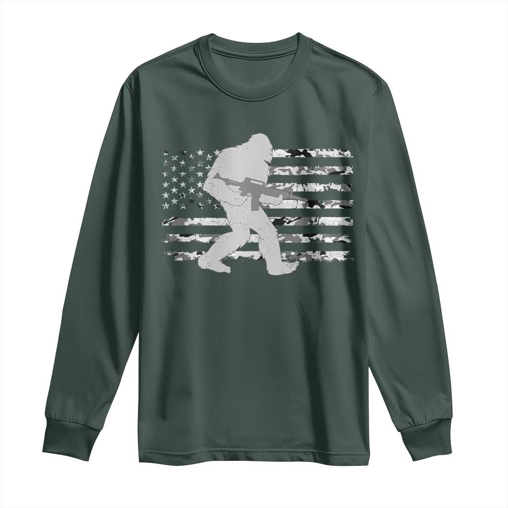 Bigfoot Gun Owner Long Sleeve Shirt Camo US American Flag Sasquatch Rifle TS10 Dark Forest Green Print Your Wear