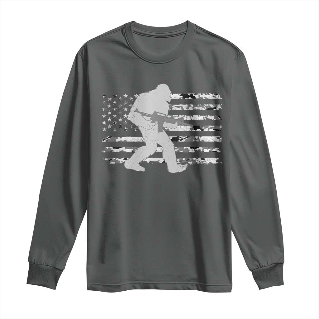 Bigfoot Gun Owner Long Sleeve Shirt Camo US American Flag Sasquatch Rifle TS10 Dark Heather Print Your Wear