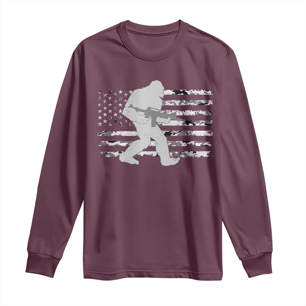 Bigfoot Gun Owner Long Sleeve Shirt Camo US American Flag Sasquatch Rifle TS10 Maroon Print Your Wear