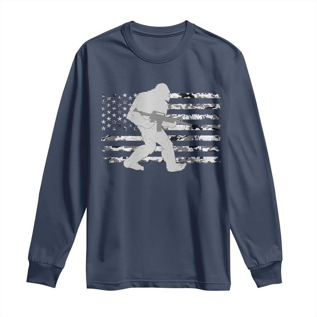 Bigfoot Gun Owner Long Sleeve Shirt Camo US American Flag Sasquatch Rifle TS10 Navy Print Your Wear