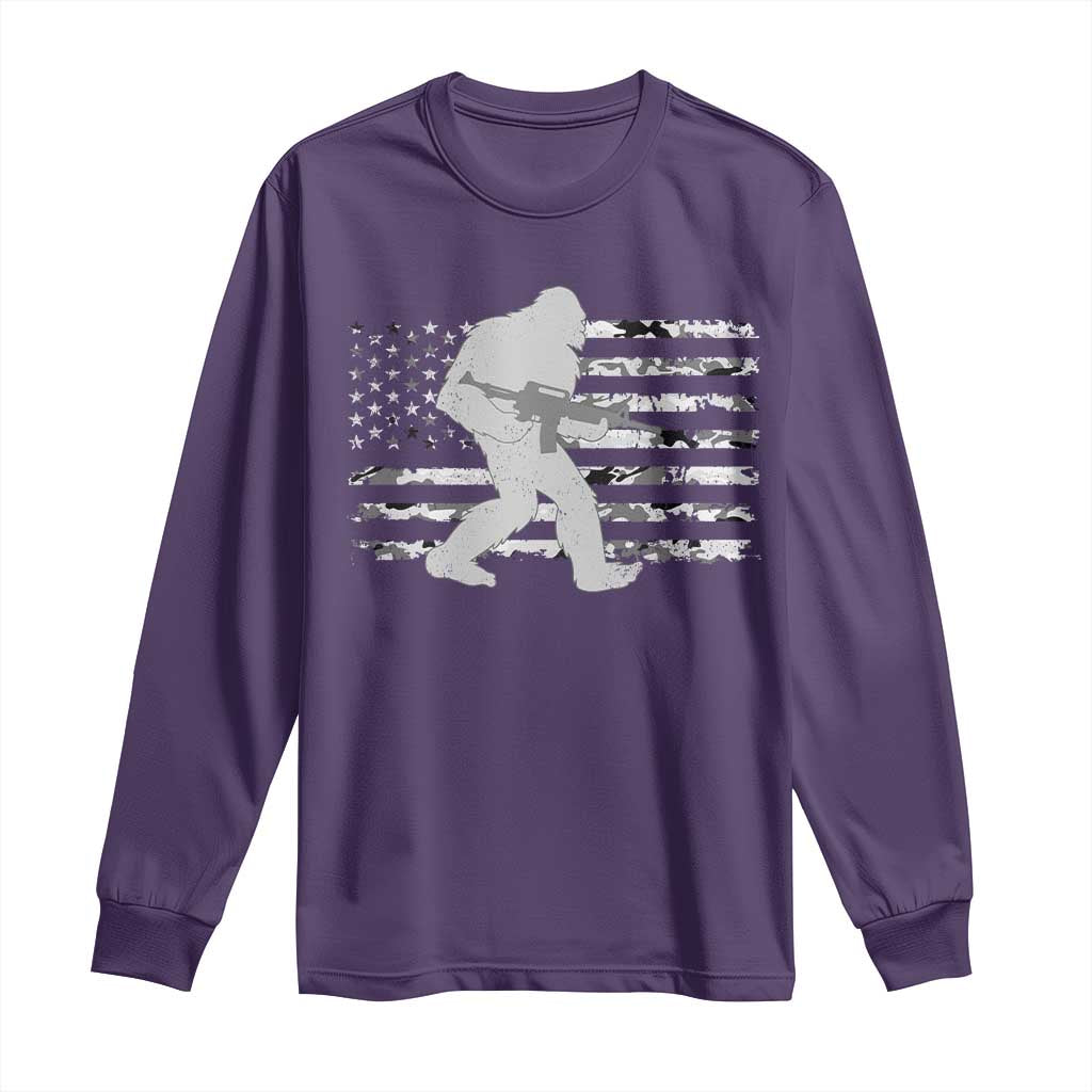 Bigfoot Gun Owner Long Sleeve Shirt Camo US American Flag Sasquatch Rifle TS10 Purple Print Your Wear