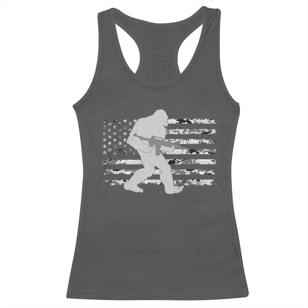 Bigfoot Gun Owner Racerback Tank Top Camo US American Flag Sasquatch Rifle TS10 Dark Heather Print Your Wear