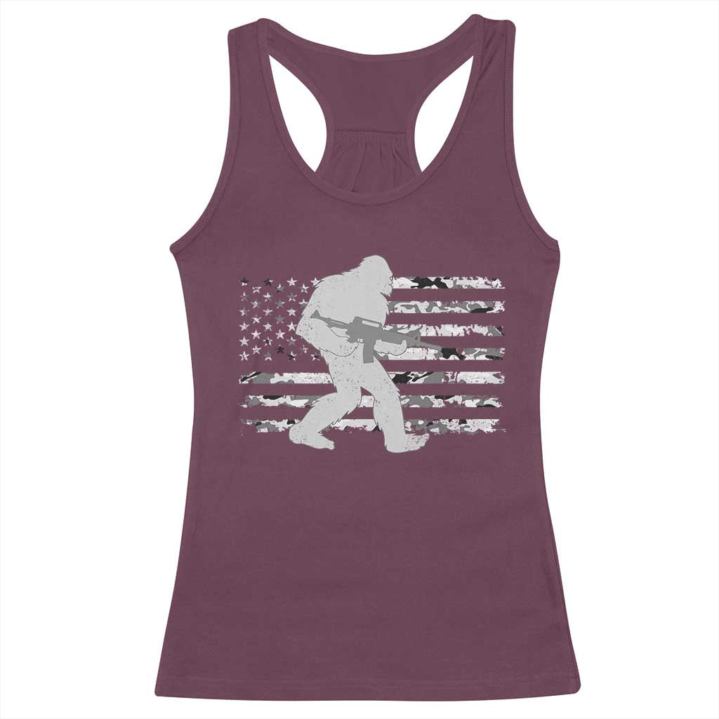 Bigfoot Gun Owner Racerback Tank Top Camo US American Flag Sasquatch Rifle TS10 Maroon Print Your Wear