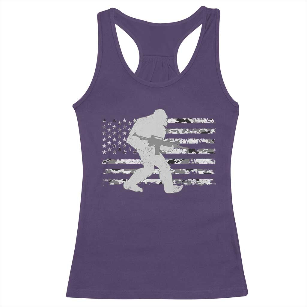 Bigfoot Gun Owner Racerback Tank Top Camo US American Flag Sasquatch Rifle TS10 Purple Print Your Wear
